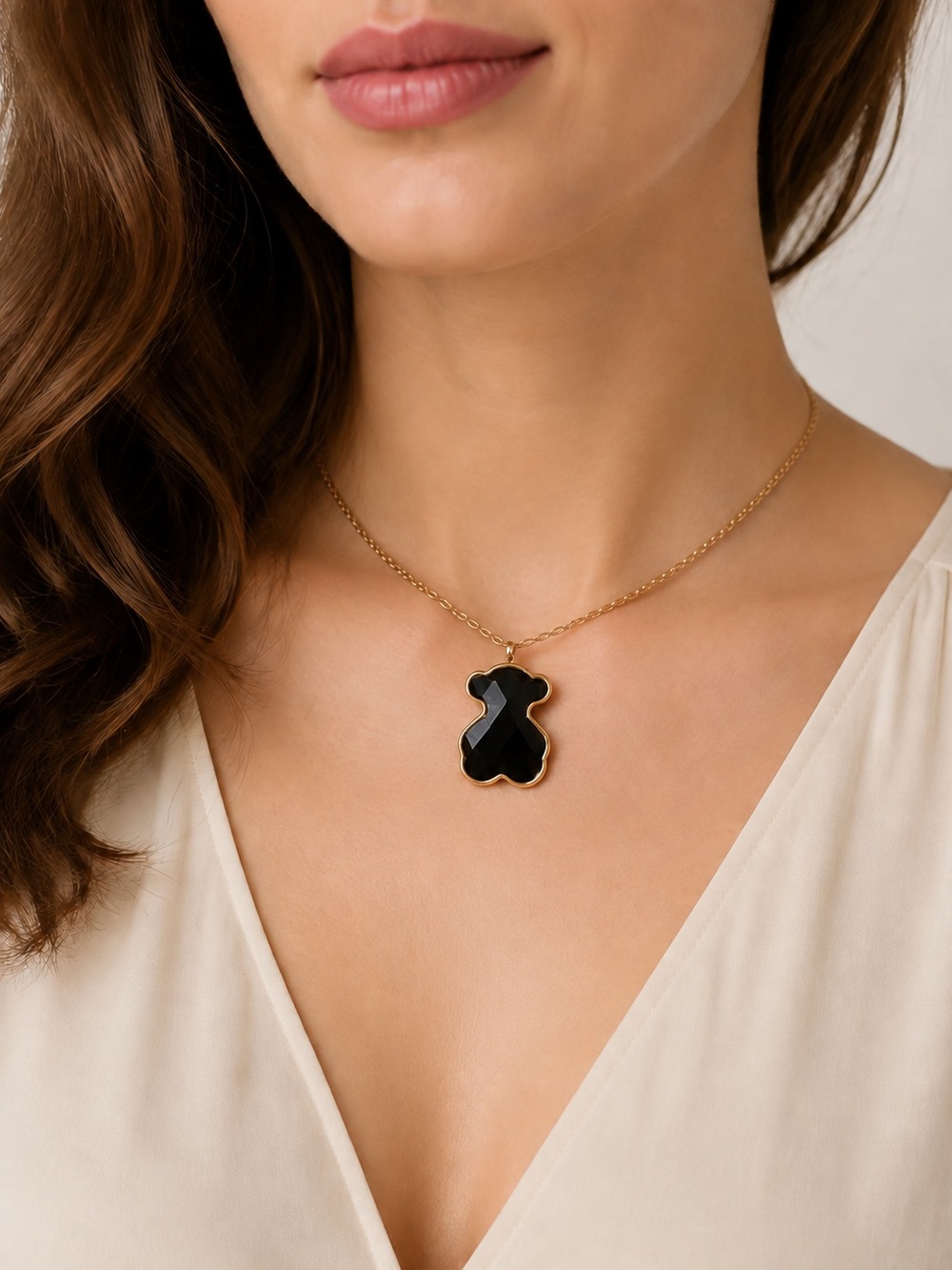 Elegant Black and Gold Bear Pendant Necklace 316L steel